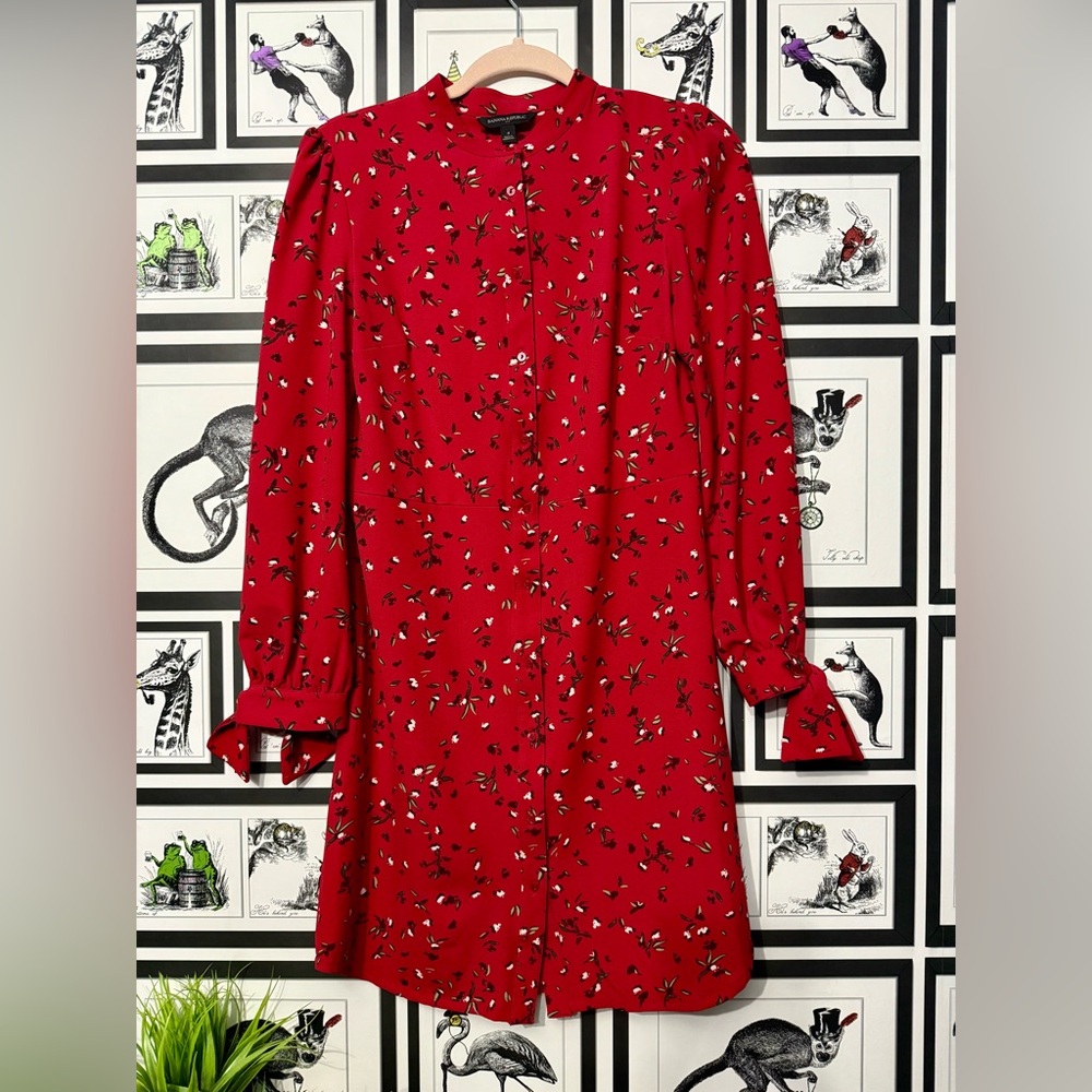 Banana Republic Red Floral Long Sleeve Dress